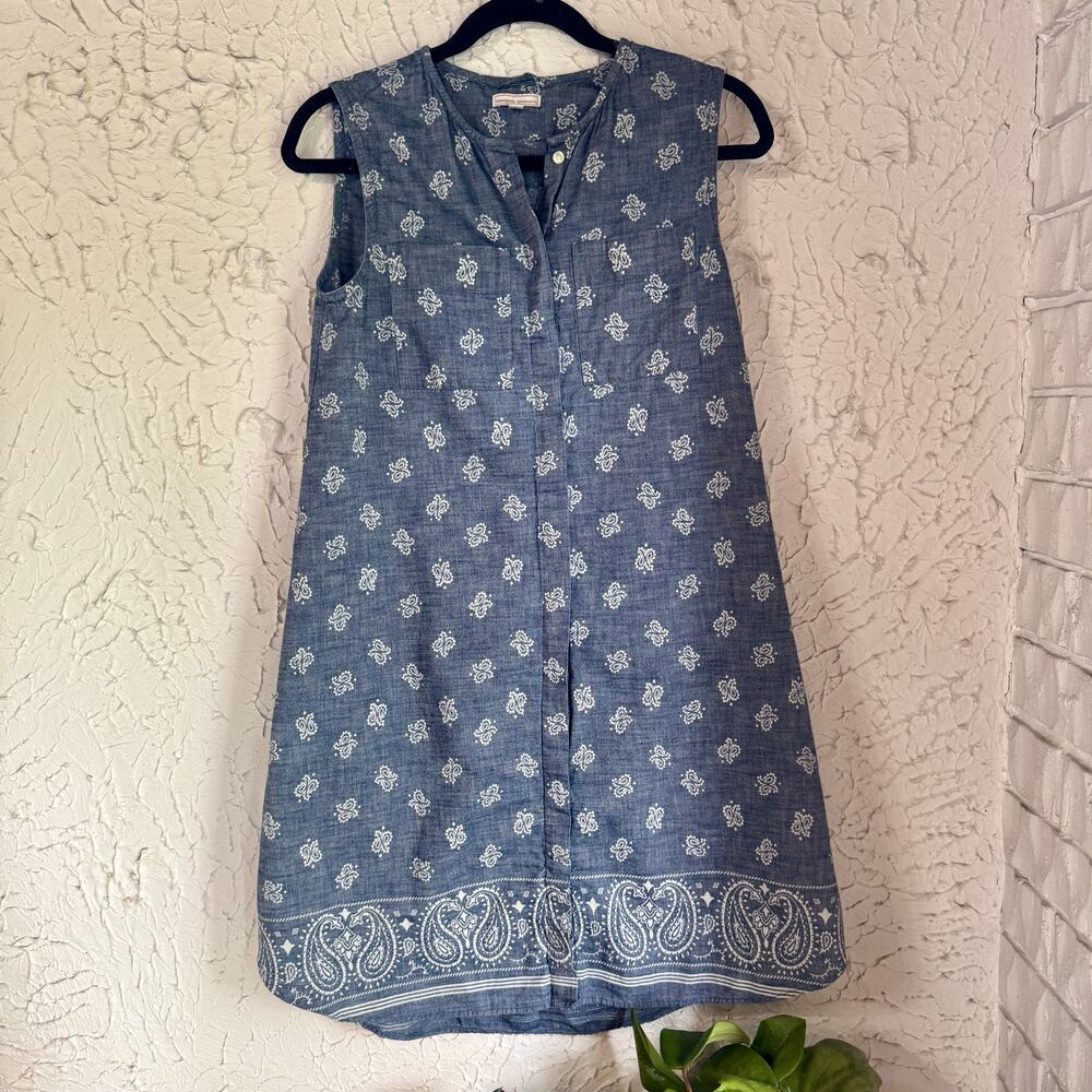Gap Maternity Chambray Paisley Sleeveless Tunic Dress Blue XS Boho Cotton